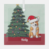 Cute Corgi in Santa Hat Persoonlijke Kerstmis Glas Ornament (Voorkant)