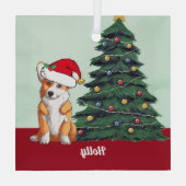Cute Corgi in Santa Hat Persoonlijke Kerstmis Glas Ornament (Achterkant)