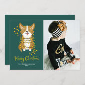 Cute Corgi in String Lights Merry-kerstfoto Feestdagenkaart (Voorkant / Achterkant)