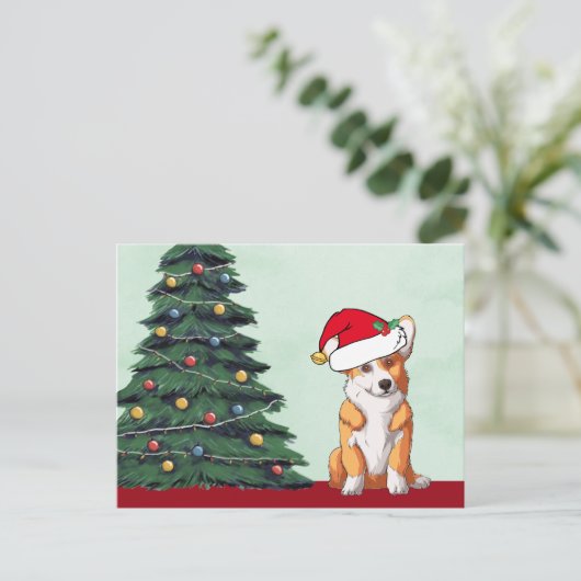 Cute Corgi kerstboom Dog Santa Hat Holiday Feestdagenkaart (Staand voorkant)
