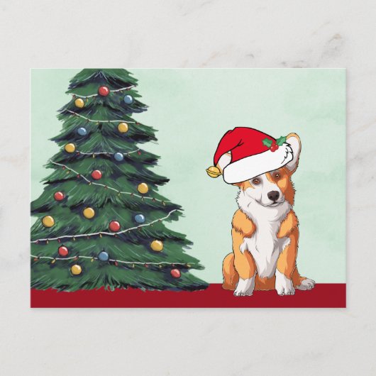 Cute Corgi kerstboom Dog Santa Hat Holiday Feestdagenkaart (Voorkant)