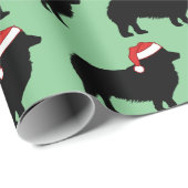 Cute Corgi Kersthond Silhouette in Santa Hat Cadeaupapier (Rol Hoek)