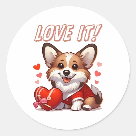 Cute Corgi Love Ronde Sticker (Voorkant)