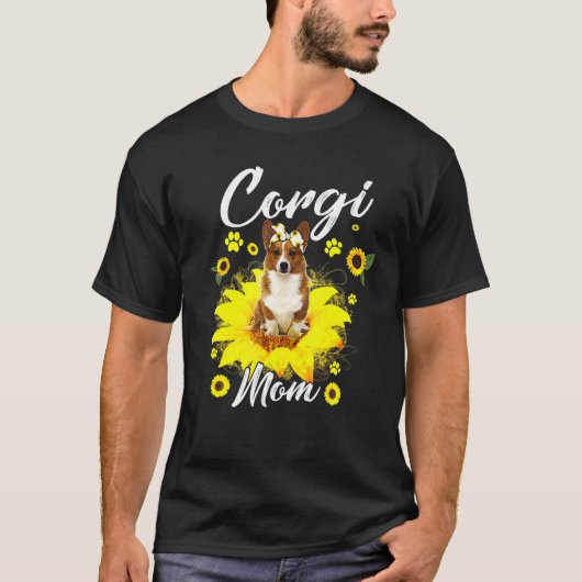 Cute Corgi Ma Sunflower met Moederdag van honden T-shirt (Voorkant)