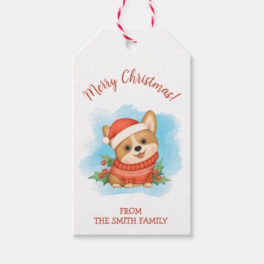 Cute Corgi Merry Kerstmis Cadeaulabel (Voorkant)