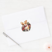 Cute Corgi Merry Kerstmis Vierkante Sticker (Envelop)