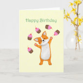 Cute Corgi met cupcakes Corgi Happy Birthday Kaart (Gele Bloem)