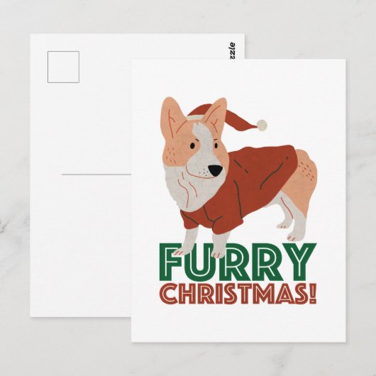 Cute Corgi met kerstmis: Furry kerst Briefkaart (Voorkant / Achterkant)
