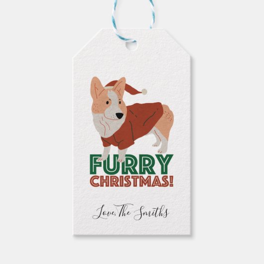 Cute Corgi met kerstmis: Furry kerst Cadeaulabel (Voorkant)