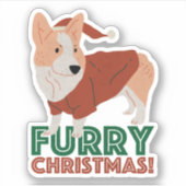 Cute Corgi met kerstmis: Furry kerst Sticker (Voorkant)