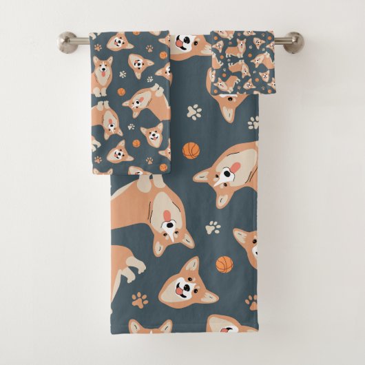 Cute Corgi Pattern Bad Handdoek (Insitu)