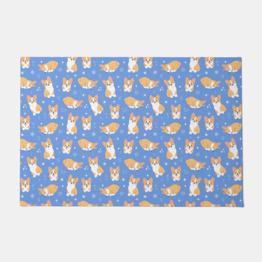 Cute Corgi Pattern Blue Deurmat (Voorkant)