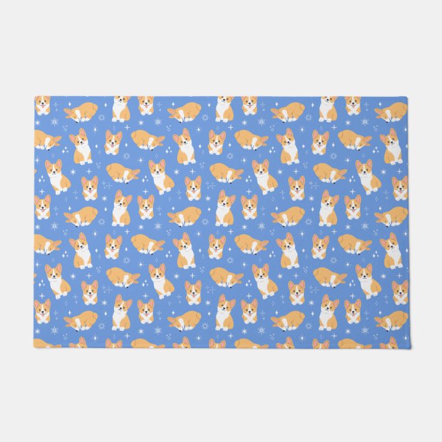 Cute Corgi Pattern Blue Deurmat (Voorkant)