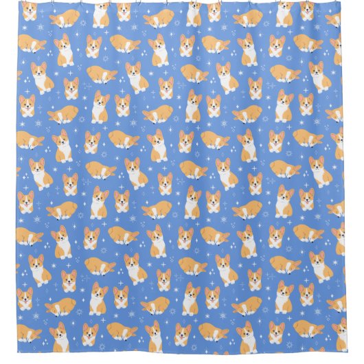 Cute Corgi Pattern Blue Douchegordijn (Voorkant)