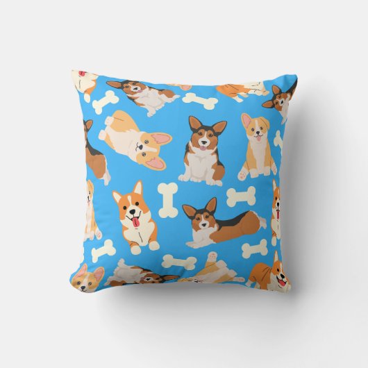 Cute Corgi Pattern Blue Kussen (Voorkant)