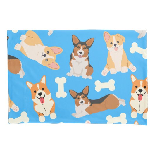 Cute Corgi Pattern Blue Kussensloop (Voorkant)