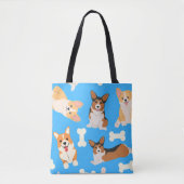 Cute Corgi Pattern Blue Tote Bag (Voorkant)