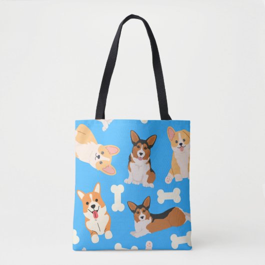 Cute Corgi Pattern Blue Tote Bag (Voorkant)
