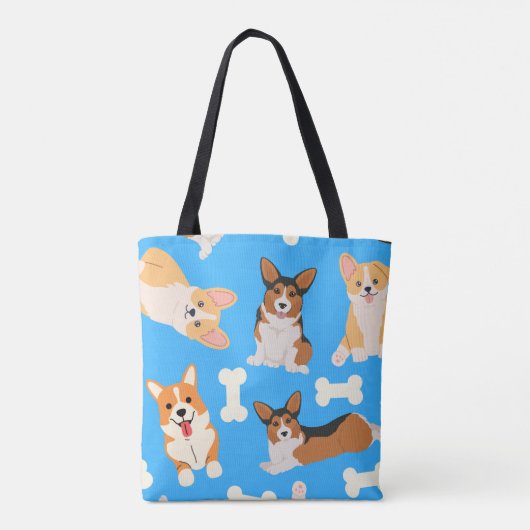 Cute Corgi Pattern Blue Tote Bag (Achterkant)