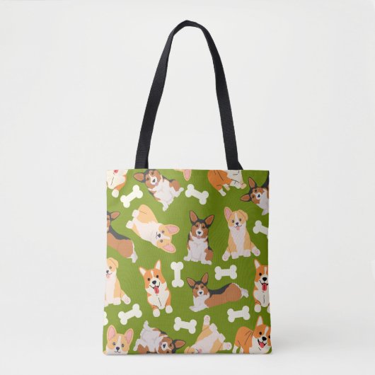 Cute Corgi Pattern Green Tote Bag (Voorkant)