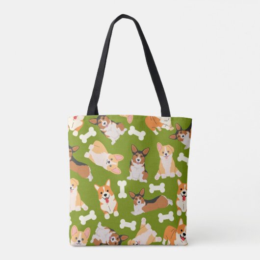 Cute Corgi Pattern Green Tote Bag (Achterkant)