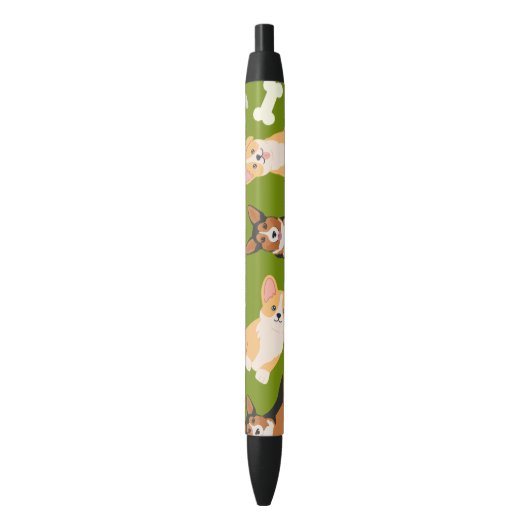 Cute Corgi Pattern Green Zwarte Inkt Pen (Voorkant Verticaal)