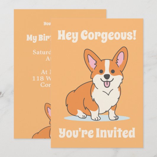 Cute Corgi Personalized Party Kaart (Voorkant / Achterkant)