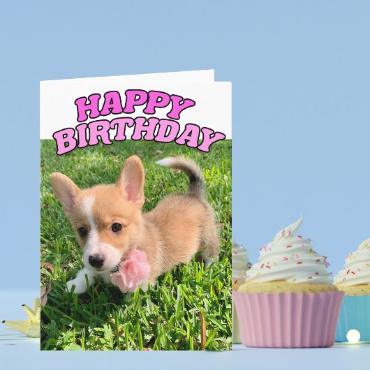 Cute Corgi Puppy Birthday Card Kaart
