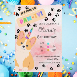 Cute Corgi Puppy Dog Birthday Invitation Kaart