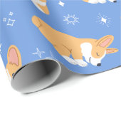 Cute Corgi Puppy Dog Blue Cadeaupapier (Rol Hoek)