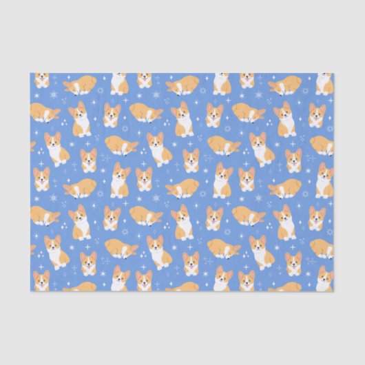 Cute Corgi Puppy Dog Blue Tissuepapier (Voorkant)