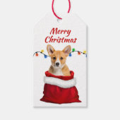 Cute Corgi Puppy Dog in Santa Bag Cadeaulabel (Voorkant)