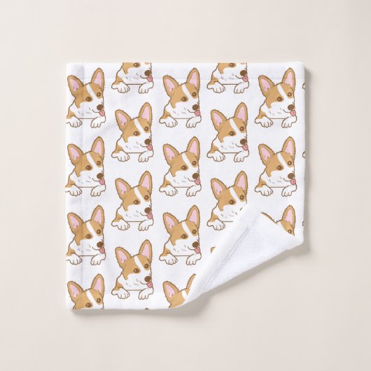 Cute Corgi Puppy Dog Patroon Bad Handdoek (Wasdoekje)