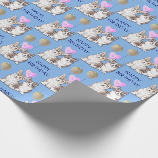 Cute Corgi Puppy Dogs Birthday Cadeaupapier (Hoek)