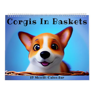 Cute Corgi Puppy Dogs in Fun Baskets voor Hondenli Kalender