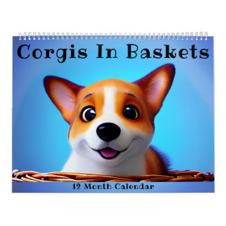 Cute Corgi Puppy Dogs in Fun Baskets voor Hondenli Kalender