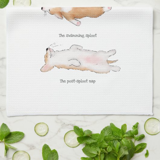 Cute corgi puppy guide to splooting tea towel theedoek (Gevouwen)