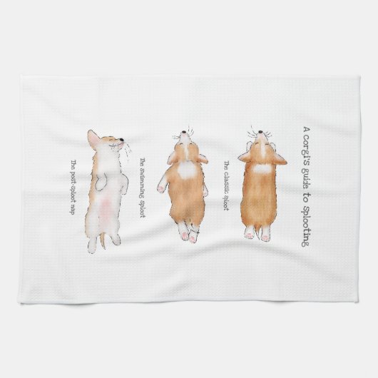 Cute corgi puppy guide to splooting tea towel theedoek (Horizontaal)