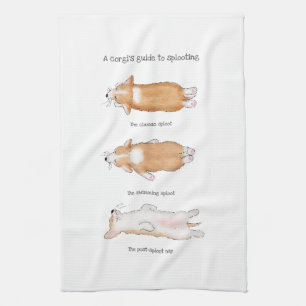 Cute corgi puppy guide to splooting tea towel theedoek