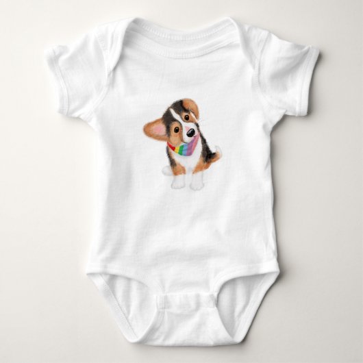 Cute corgi puppy in de regenboogbandana baby bodys romper (Voorkant)