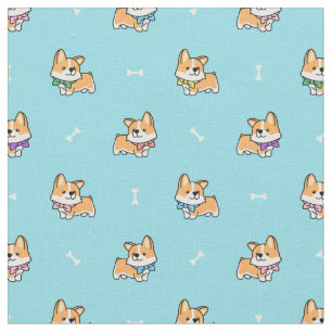 Cute Corgi Puppy Pattern Baby Blue met Dog Botten Stof