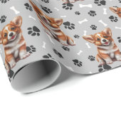 Cute Corgi Puppy Paw-printers Cadeaupapier (Rol Hoek)