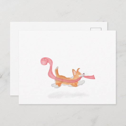Cute corgi puppy stealing toilet roll postcard briefkaart (Voorkant / Achterkant)