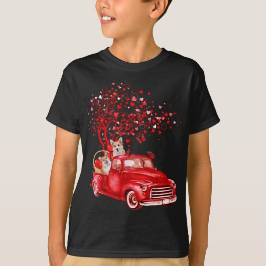Cute Corgi Riding Red Truck Valentijn Butterfly T-shirt (Voorkant)