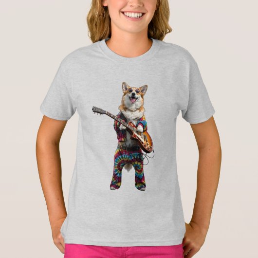 Cute Corgi Rockster Kids T-Shirt (Voorkant)