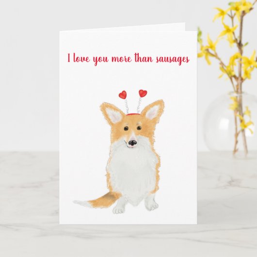 Cute corgi "sausages" Valentijnse kaart (Gele Bloem)