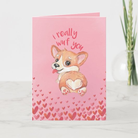Cute Corgi Valentijnsdag Card - Ik wuf je echt Bedankkaart (Voorkant)