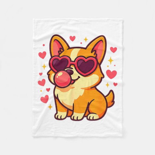 Cute Corgi Valentine Puppy With Heart Sungles  Fleece Deken (Voorkant)