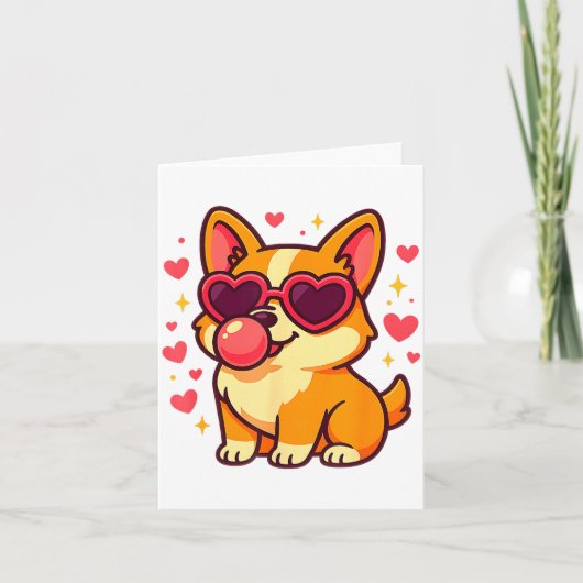 Cute Corgi Valentine Puppy With Heart Sungles Kaart (Voorkant)