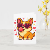 Cute Corgi Valentine Puppy With Heart Sungles Kaart (Gele Bloem)